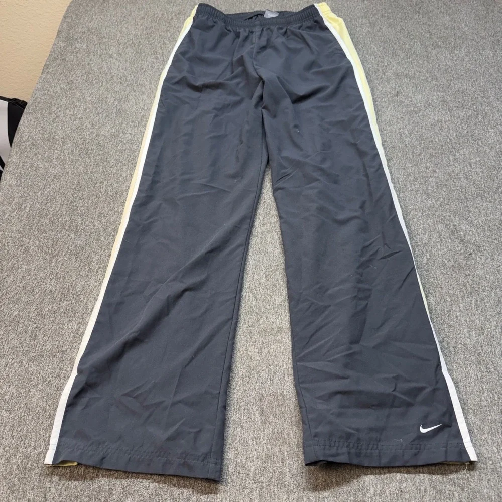 Nike Mens Track Pants Gray Yellow White Side Stripe Athletic Warm Up Medium